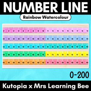 0-200 Number Line Display - Watercolour Rainbow - The Kutopia Collection 