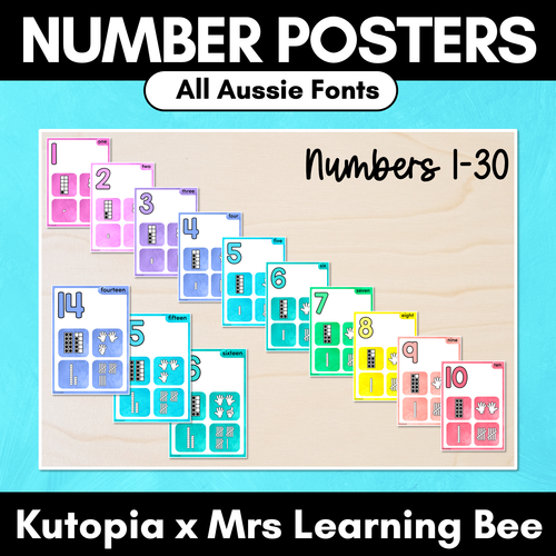 Resource preview 1 for Number Posters 1-30 with ten frames, base ten blocks, tallies & fingers - The Kutopia Collection