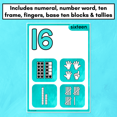 Resource preview 2 for Number Posters 1-30 with ten frames, base ten blocks, tallies & fingers - The Kutopia Collection