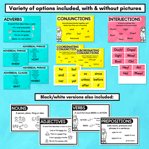 Resource preview 4 for Parts of Speech Grammar Posters - Watercolour Rainbow - The Kutopia Collection