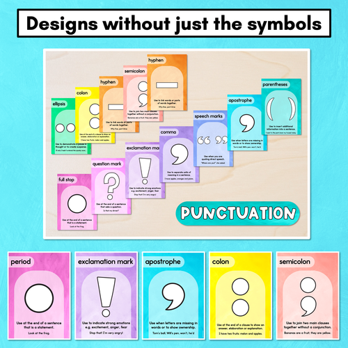 Resource preview 3 for Punctuation Posters - Watercolour Rainbow - The Kutopia Collection