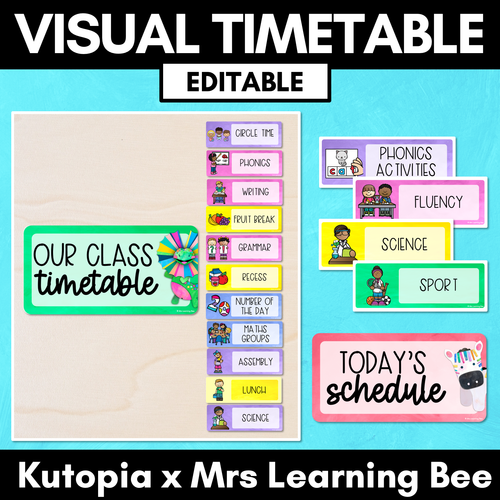 Resource preview 1 for Visual Timetable or Class Schedule - Watercolour Rainbow - The Kutopia Collection