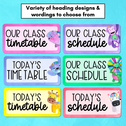 Resource preview 5 for Visual Timetable or Class Schedule - Watercolour Rainbow - The Kutopia Collection