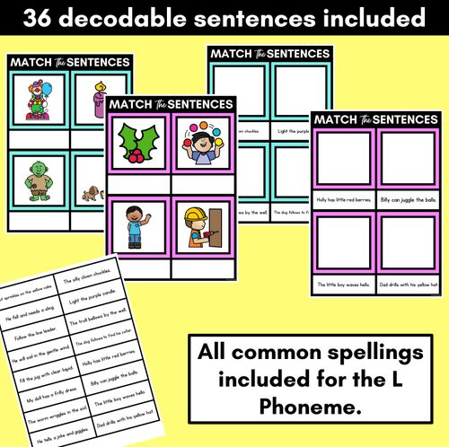 Resource preview 2 for L Phoneme Decodable Sentence Mats - Read & Match