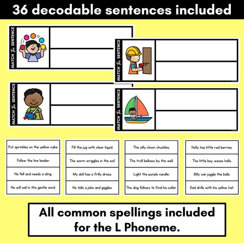 Resource preview 2 for L Phoneme Decodable Sentences - Read, Match & Write