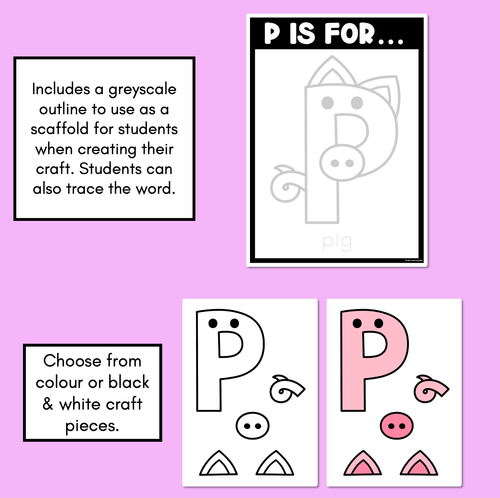 Resource preview 2 for Beginning Sound Crafts - UPPERCASE Letter P - P is for Pig