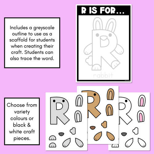 Resource preview 2 for Beginning Sound Crafts - UPPERCASE Letter R- R is for Rabbit