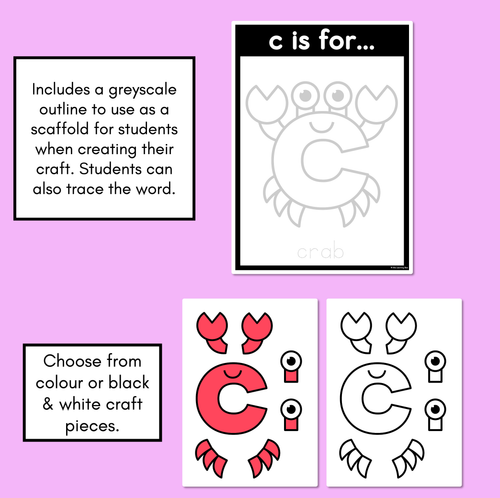 Resource preview 2 for Beginning Sound Crafts - LOWERCASE Letter C - C is for Crab