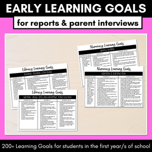 EARLY LEARNING GOALS FOR LITERACY/NUMERACY - Kindergarten & Grade 1 Learning Goals