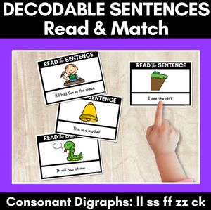 LL SS FF ZZ CK Decodable Sentences - Read and Match