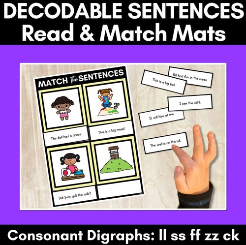 Resource preview 1 for LL SS FF ZZ CK Decodable Sentences Mats - Read & Match