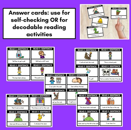 Resource preview 4 for LL SS FF ZZ CK Decodable Sentences - Read, Match & Write