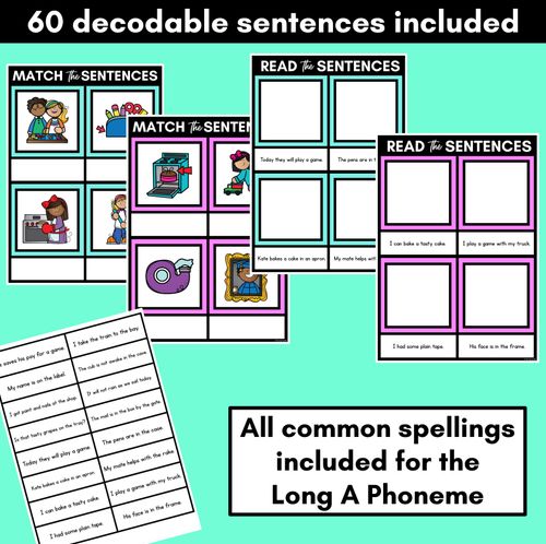 Resource preview 2 for Long Vowel A Decodable Sentences Mats FREEBIE - Read & Match