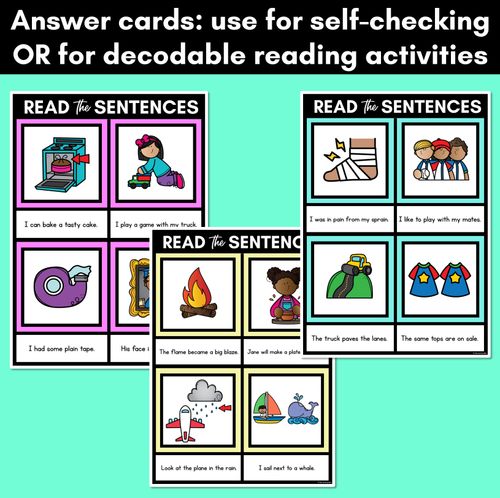 Resource preview 4 for Long Vowel A Decodable Sentences Mats FREEBIE - Read & Match