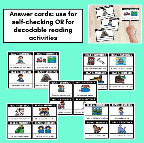 Resource preview 4 for Long Vowel A Decodable Sentences FREEBIE - Read and Match