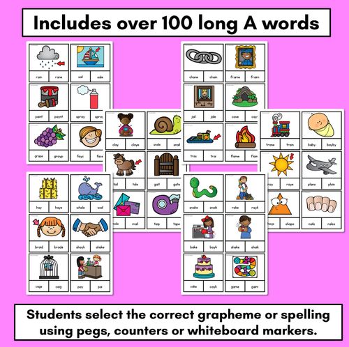 Resource preview 2 for Long Vowel A Phonics Clip Cards - Decodable Word Vowel Team Games