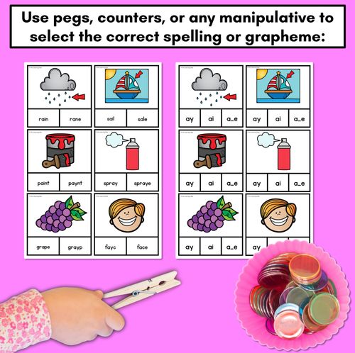 Resource preview 3 for Long Vowel A Phonics Clip Cards - Decodable Word Vowel Team Games