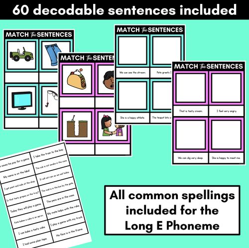 Resource preview 2 for Long Vowel E Decodable Sentences Mats - Read & Match