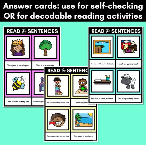 Resource preview 4 for Long Vowel E Decodable Sentences Mats - Read & Match