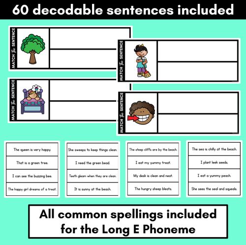 Resource preview 2 for Long Vowel E Decodable Sentences - Read, Match & Write