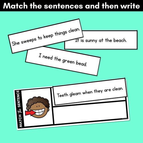 Resource preview 3 for Long Vowel E Decodable Sentences - Read, Match & Write