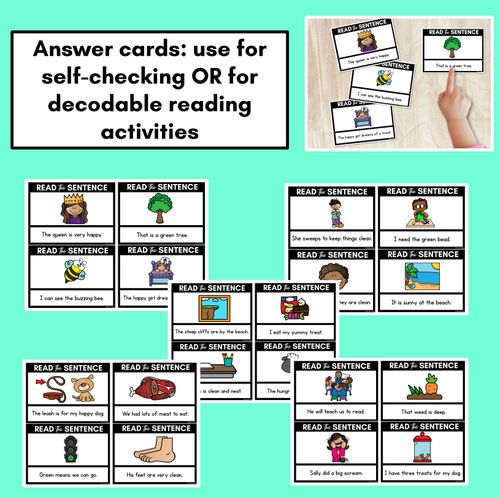 Resource preview 4 for Long Vowel E Decodable Sentences - Read, Match & Write