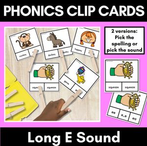 Long Vowel E Phonics Clip Cards - Decodable Word Vowel Team Games