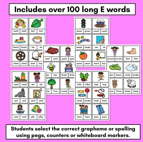 Resource preview 2 for Long Vowel E Phonics Clip Cards - Decodable Word Vowel Team Games