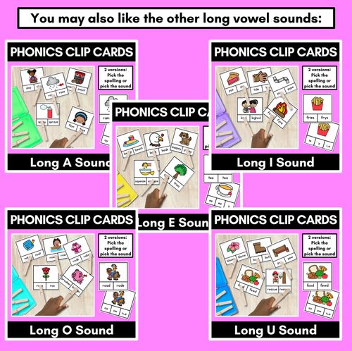 Resource preview 4 for Long Vowel E Phonics Clip Cards - Decodable Word Vowel Team Games