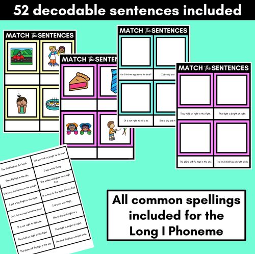 Resource preview 2 for Long Vowel I Decodable Sentences Mats - Read & Match