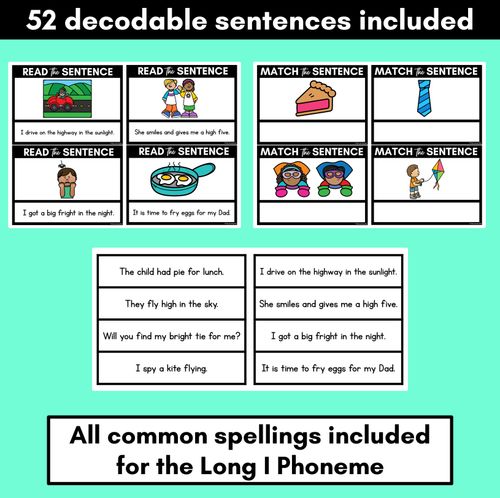 Resource preview 3 for Long Vowel I Decodable Sentences - Read and Match