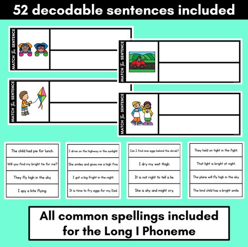 Resource preview 2 for Long Vowel I Decodable Sentences - Read, Match & Write