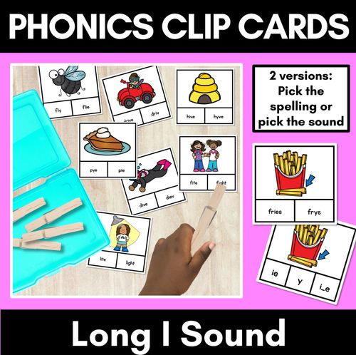 Resource preview 1 for Long Vowel I Phonics Clip Cards - Decodable Word Vowel Team Games