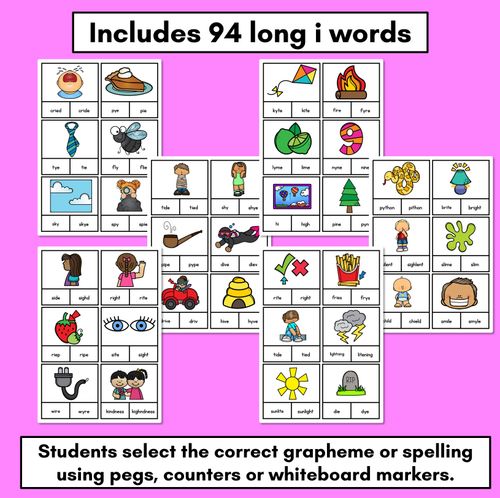 Resource preview 2 for Long Vowel I Phonics Clip Cards - Decodable Word Vowel Team Games