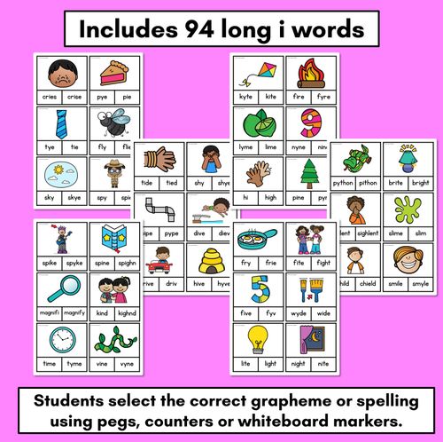 Resource preview 2 for Long Vowel I Phonics Clip Cards - Decodable Word Vowel Team Games