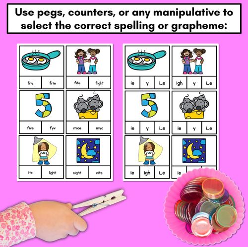 Resource preview 3 for Long Vowel I Phonics Clip Cards - Decodable Word Vowel Team Games