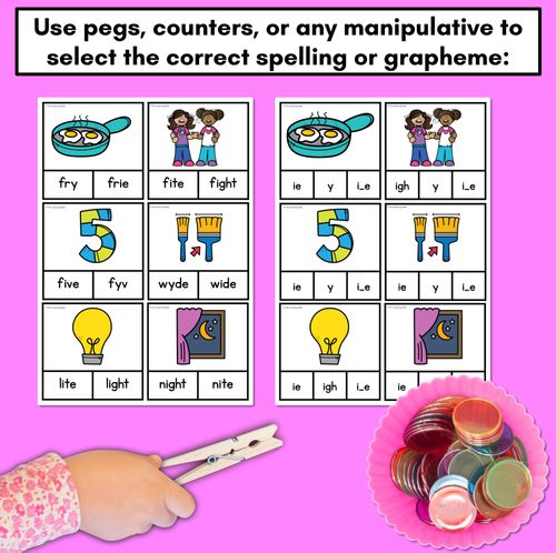 Resource preview 3 for Long Vowel I Phonics Clip Cards - Decodable Word Vowel Team Games