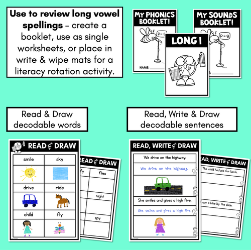 Resource preview 2 for Long Vowel I Worksheets - PHONICS REVIEW for Long Vowel Sounds