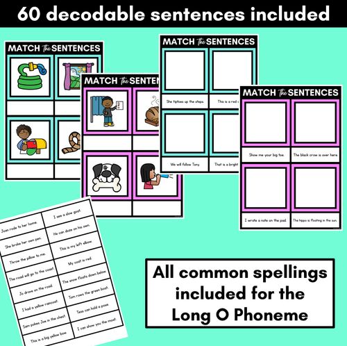 Resource preview 2 for Long Vowel O Decodable Sentences Mats - Read & Match