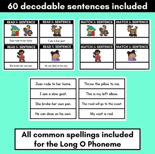 Resource preview 3 for Long Vowel O Decodable Sentences - Read and Match