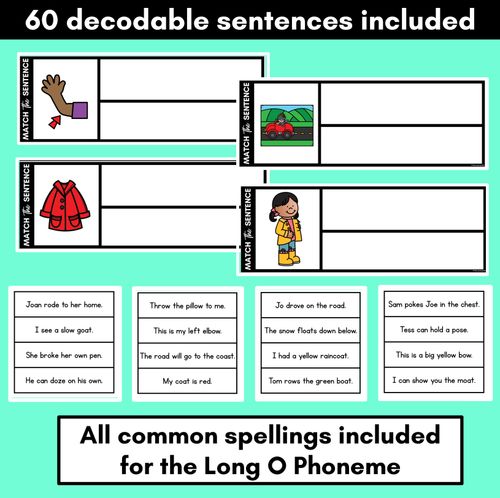 Resource preview 2 for Long Vowel O Decodable Sentences - Read, Match & Write