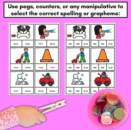 Resource preview 3 for Long Vowel O Phonics Clip Cards - Decodable Word Vowel Team Games