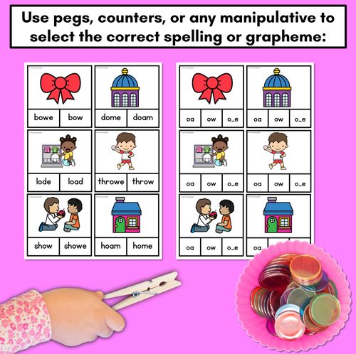 Resource preview 3 for Long Vowel O Phonics Clip Cards - Decodable Word Vowel Team Games