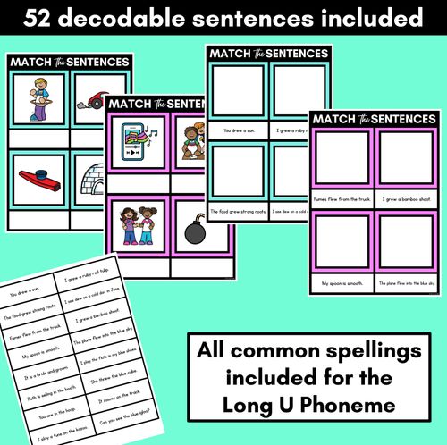 Resource preview 2 for Long Vowel U Decodable Sentences Mats - Read & Match