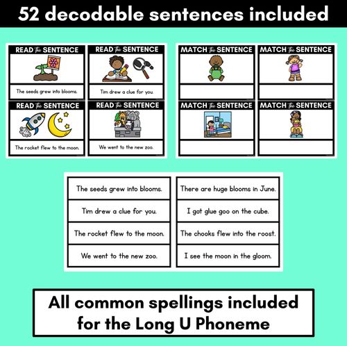 Resource preview 3 for Long Vowel U Decodable Sentences - Read and Match