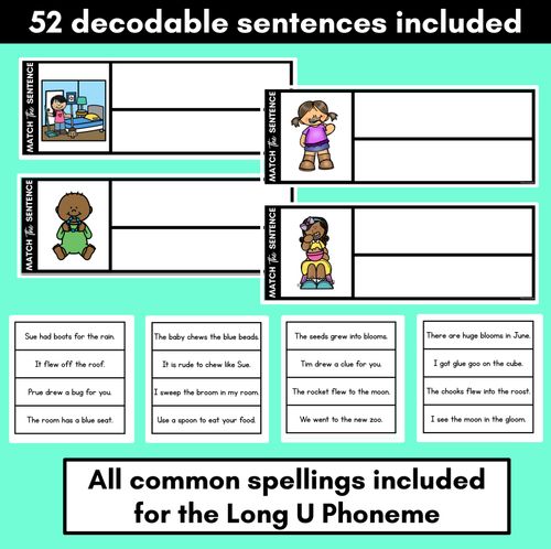 Resource preview 2 for Long Vowel U Decodable Sentences - Read, Match & Write