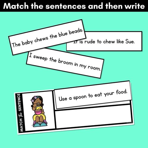 Resource preview 3 for Long Vowel U Decodable Sentences - Read, Match & Write