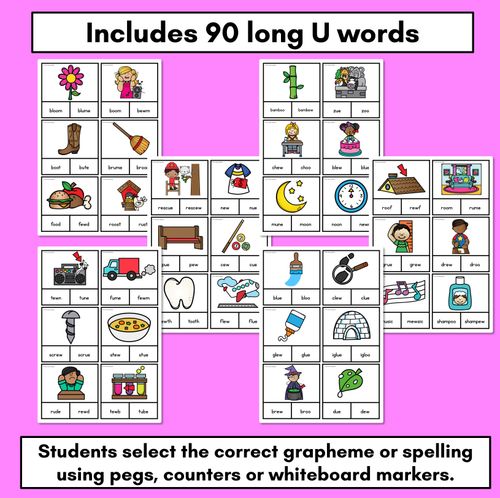 Resource preview 2 for Long Vowel U Phonics Clip Cards - Decodable Word Vowel Team Games