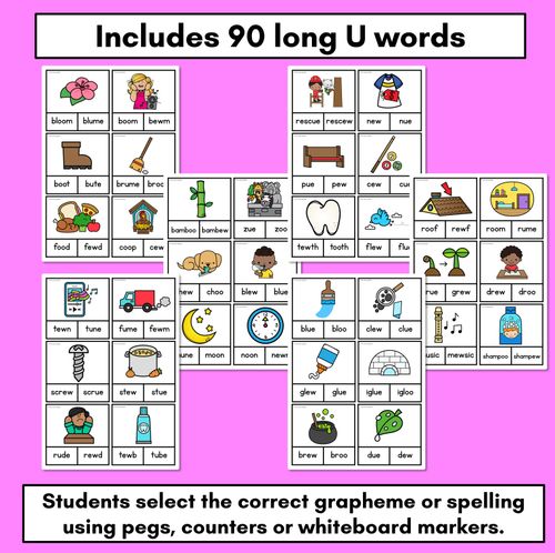 Resource preview 2 for Long Vowel U Phonics Clip Cards - Decodable Word Vowel Team Games