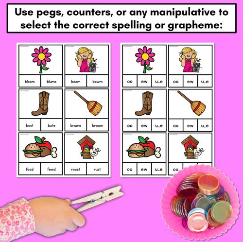 Resource preview 3 for Long Vowel U Phonics Clip Cards - Decodable Word Vowel Team Games